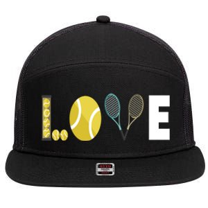 Tennis Love I Tennis Racket Tennis Ball Tennis Player Sport Gift 7 Panel Mesh Trucker Snapback Hat