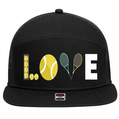 Tennis Love I Tennis Racket Tennis Ball Tennis Player Sport Gift 7 Panel Mesh Trucker Snapback Hat