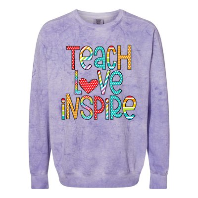 Teach Love Inspire First Day Back To School Teachers Women Colorblast Crewneck Sweatshirt