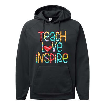 Teach Love Inspire First Day Back To School Teachers Women Performance Fleece Hoodie