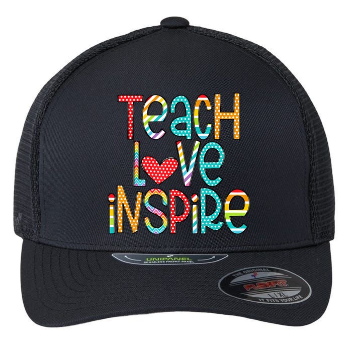 Teach Love Inspire First Day Back To School Teachers Women Flexfit Unipanel Trucker Cap