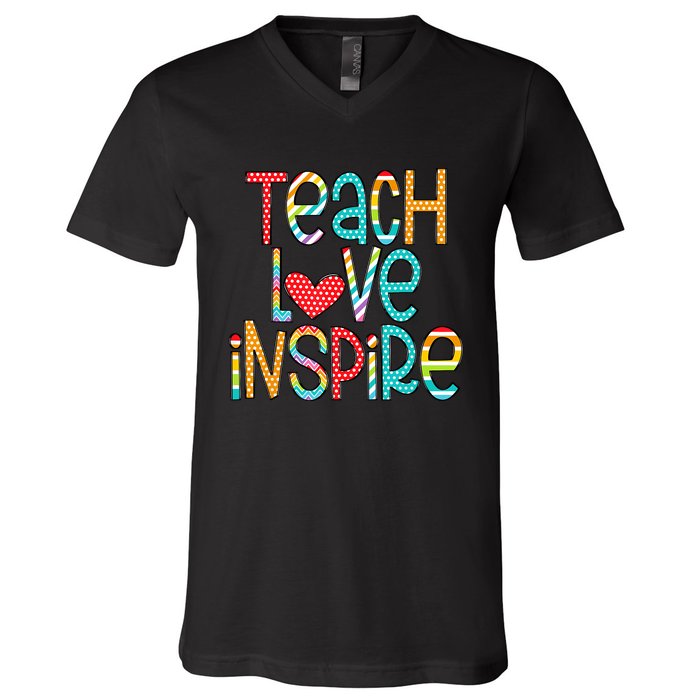 Teach Love Inspire First Day Back To School Teachers Women V-Neck T-Shirt