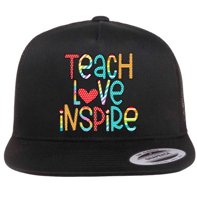 Teach Love Inspire First Day Back To School Teachers Women Flat Bill Trucker Hat