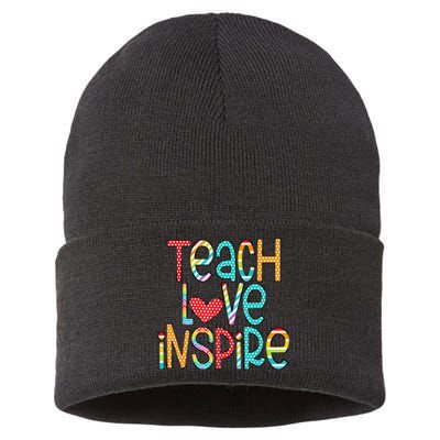 Teach Love Inspire First Day Back To School Teachers Women Sustainable Knit Beanie