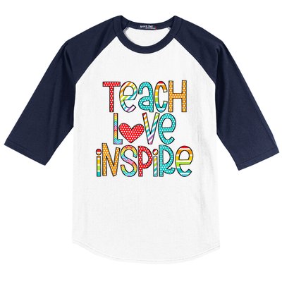 Teach Love Inspire First Day Back To School Teachers Women Baseball Sleeve Shirt