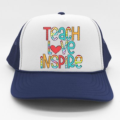 Teach Love Inspire First Day Back To School Teachers Women Trucker Hat