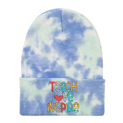 Teach Love Inspire First Day Back To School Teachers Women Tie Dye 12in Knit Beanie