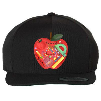 Teach Love Inspire Watercolor Teachers' Day Lettering Funny Gift Wool Snapback Cap