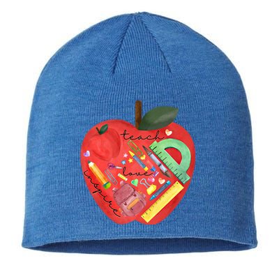 Teach Love Inspire Watercolor Teachers' Day Lettering Funny Gift Sustainable Beanie