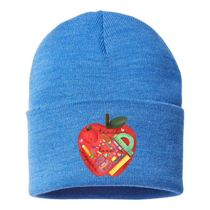 Teach Love Inspire Watercolor Teachers' Day Lettering Funny Gift Sustainable Knit Beanie