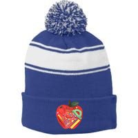 Teach Love Inspire Watercolor Teachers' Day Lettering Funny Gift Stripe Pom Pom Beanie