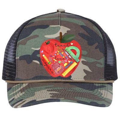 Teach Love Inspire Watercolor Teachers' Day Lettering Funny Gift Retro Rope Trucker Hat Cap