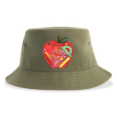 Teach Love Inspire Watercolor Teachers' Day Lettering Funny Gift Sustainable Bucket Hat