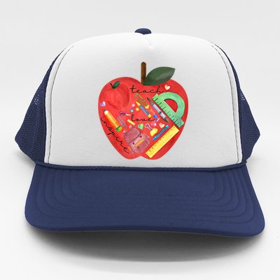 Teach Love Inspire Watercolor Teachers' Day Lettering Funny Gift Trucker Hat