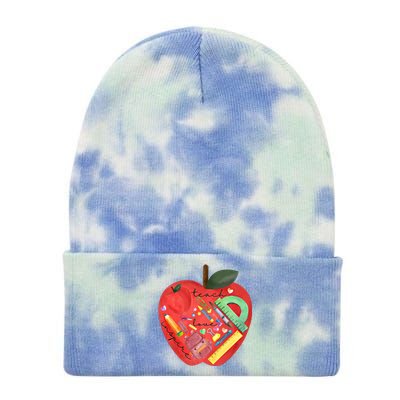 Teach Love Inspire Watercolor Teachers' Day Lettering Funny Gift Tie Dye 12in Knit Beanie