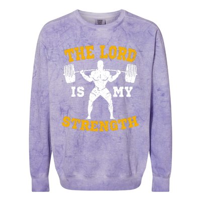 The Lord Is My Strengths Christian Gym Jesus Workout Colorblast Crewneck Sweatshirt