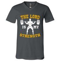 The Lord Is My Strengths Christian Gym Jesus Workout V-Neck T-Shirt