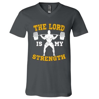 The Lord Is My Strengths Christian Gym Jesus Workout V-Neck T-Shirt