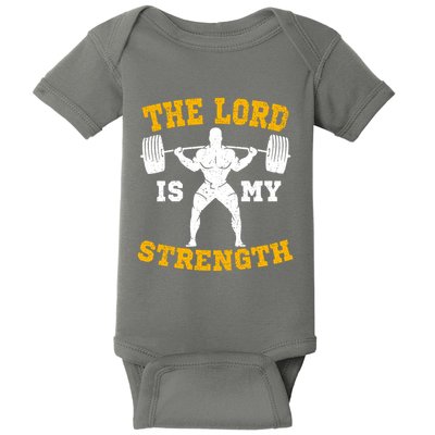 The Lord Is My Strengths Christian Gym Jesus Workout Baby Bodysuit