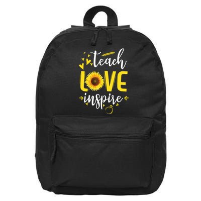 Teach Love Inspire Cute Sunflower Teacher Appreciation Gift 16 in Basic Backpack