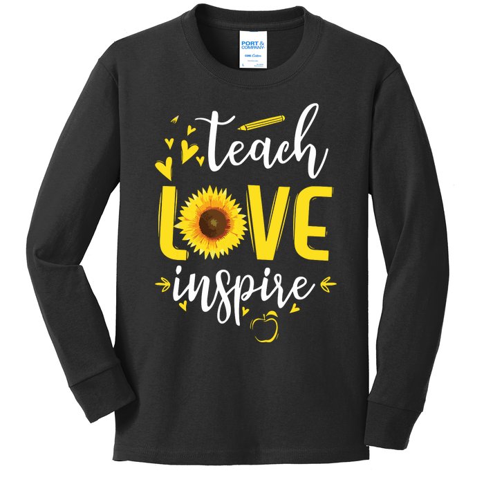 Teach Love Inspire Cute Sunflower Teacher Appreciation Gift Kids Long Sleeve Shirt