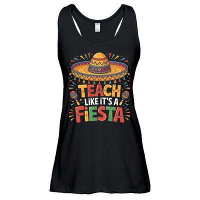 Teach Like Its A Fiesta Teachers Sombrero Cinco De Mayo Ladies Essential Flowy Tank