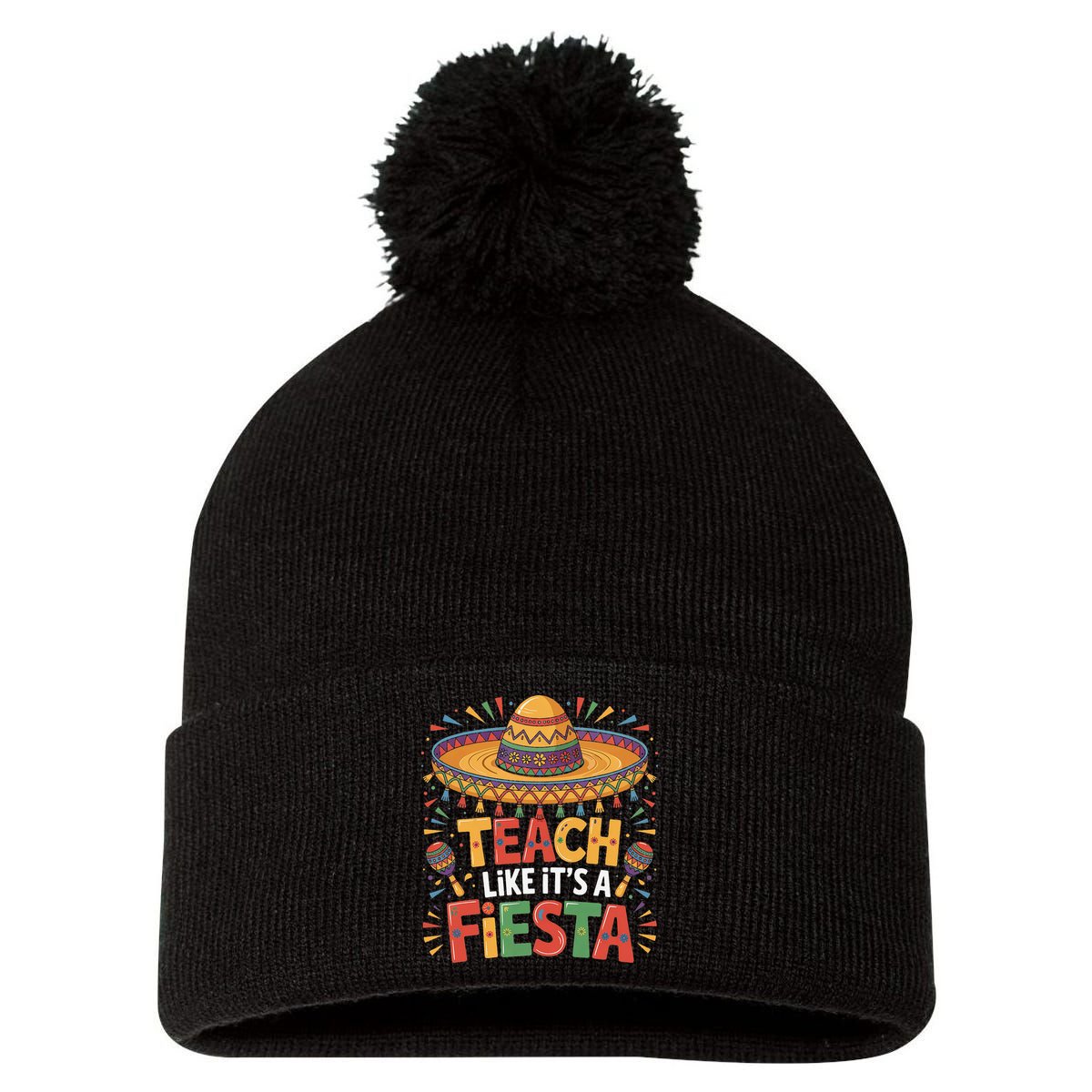 Teach Like Its A Fiesta Teachers Sombrero Cinco De Mayo Pom Pom 12in Knit Beanie