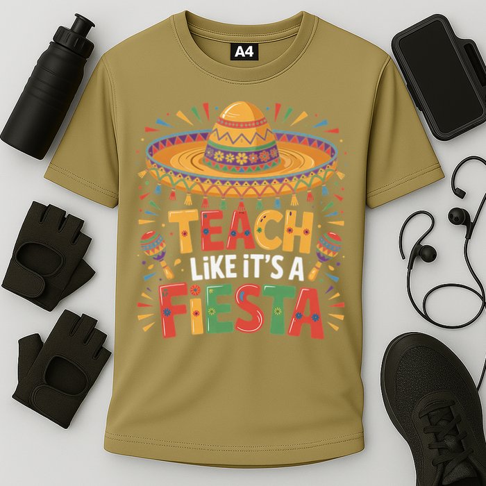 Teach Like Its A Fiesta Teachers Sombrero Cinco De Mayo Cooling Performance Crew T-Shirt