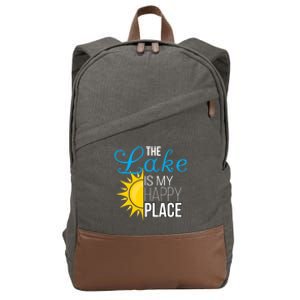 The Lake Is My Happy Place Wife Friend Grandma Dad Mom Gift Cotton Canvas Backpack