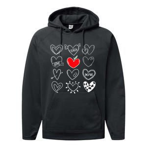 Teach Love Inspire Hearts Valentines Day Shirts For Teachers Performance Fleece Hoodie