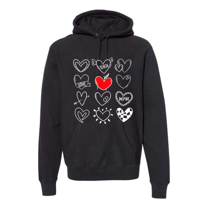 Teach Love Inspire Hearts Valentines Day Shirts For Teachers Premium Hoodie