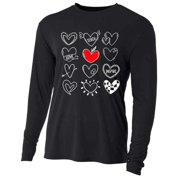 Teach Love Inspire Hearts Valentines Day Shirts For Teachers Cooling Performance Long Sleeve Crew