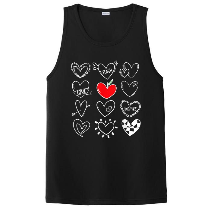 Teach Love Inspire Hearts Valentines Day Shirts For Teachers PosiCharge Competitor Tank