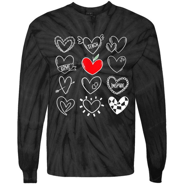 Teach Love Inspire Hearts Valentines Day Shirts For Teachers Tie-Dye Long Sleeve Shirt