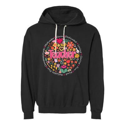 Teach Love Inspire Wildflower Teacher Funny Back To School Garment-Dyed Fleece Hoodie