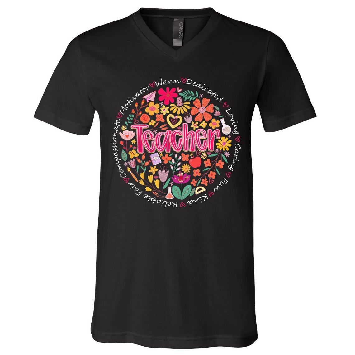 Teach Love Inspire Wildflower Teacher Funny Back To School V-Neck T-Shirt