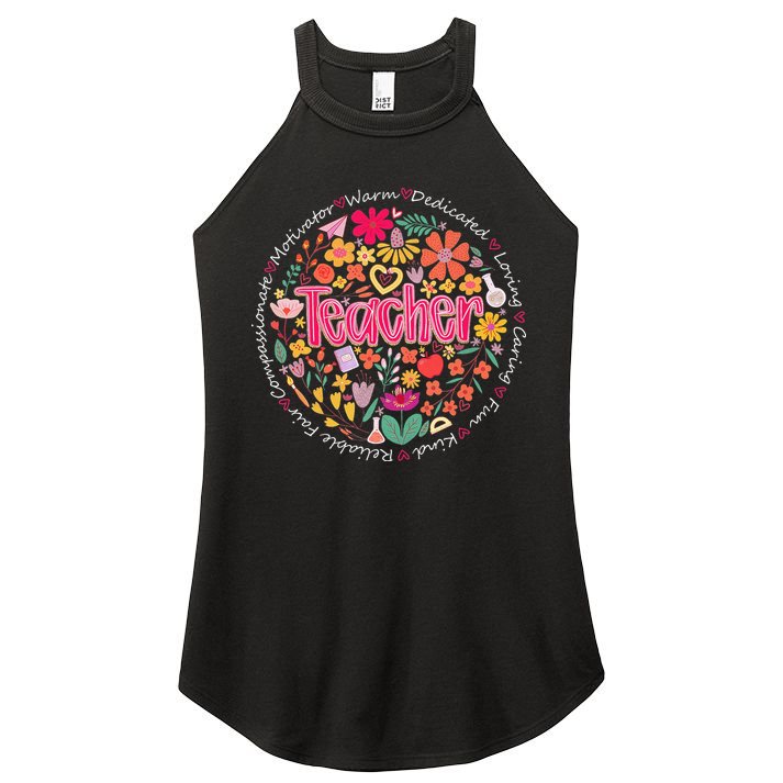 Teach Love Inspire Wildflower Teacher Funny Back To School Women's Perfect Tri Rocker Tank