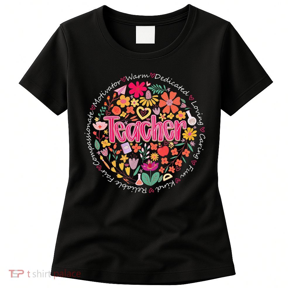 Teach Love Inspire Wildflower Teacher Funny Back To School Womens T-Shirt