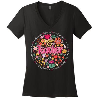 Teach Love Inspire Wildflower Teacher Funny Back To School Women's V-Neck T-Shirt