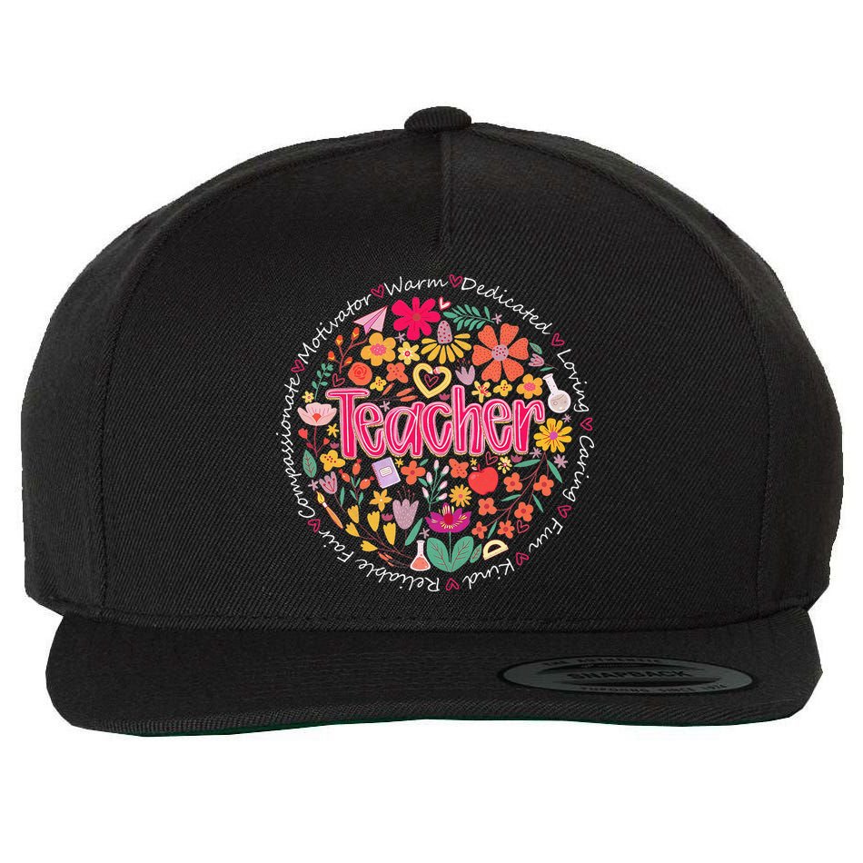 Teach Love Inspire Wildflower Teacher Funny Back To School Wool Snapback Cap