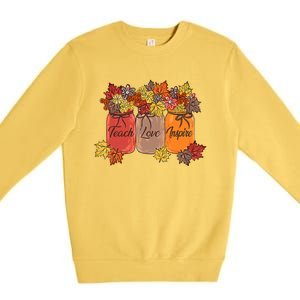 Teach Love Inspire Fall Teacher Thankful Floral Autumn Vibes Premium Crewneck Sweatshirt