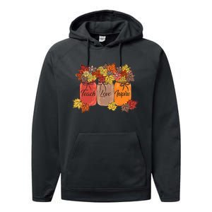 Teach Love Inspire Fall Teacher Thankful Floral Autumn Vibes Performance Fleece Hoodie