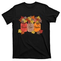 Teach Love Inspire Fall Teacher Thankful Floral Autumn Vibes T-Shirt