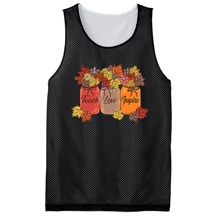 Teach Love Inspire Fall Teacher Thankful Floral Autumn Vibes Mesh Reversible Basketball Jersey Tank