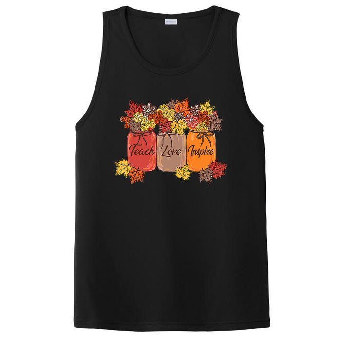 Teach Love Inspire Fall Teacher Thankful Floral Autumn Vibes PosiCharge Competitor Tank