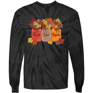 Teach Love Inspire Fall Teacher Thankful Floral Autumn Vibes Tie-Dye Long Sleeve Shirt