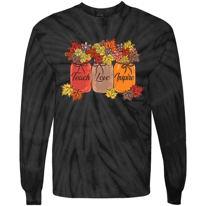 Teach Love Inspire Fall Teacher Thankful Floral Autumn Vibes Tie-Dye Long Sleeve Shirt