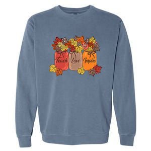 Teach Love Inspire Fall Teacher Thankful Floral Autumn Vibes Garment-Dyed Sweatshirt