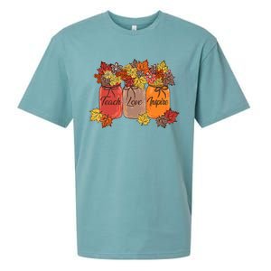 Teach Love Inspire Fall Teacher Thankful Floral Autumn Vibes Sueded Cloud Jersey T-Shirt