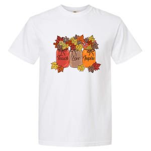 Teach Love Inspire Fall Teacher Thankful Floral Autumn Vibes Garment-Dyed Heavyweight T-Shirt